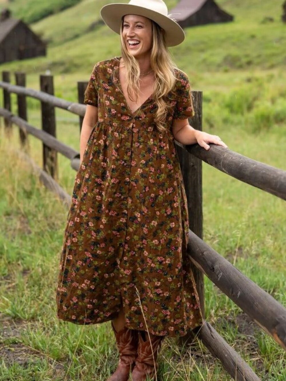 Natural Life Avery Corduroy Floral Midi Dress